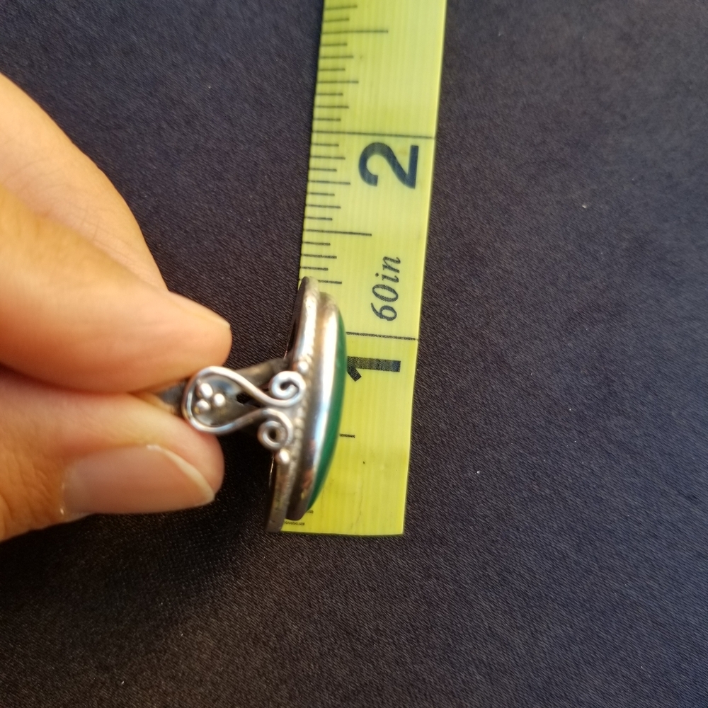 Large Oval Malachite Silver Ring - image 3